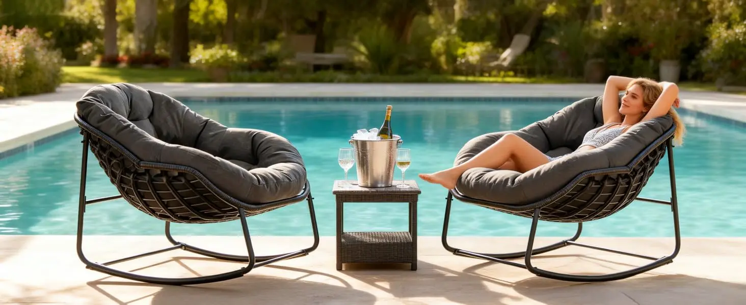 Scaun balansoar Papasan Solara din ratan - imagine detaliu 4