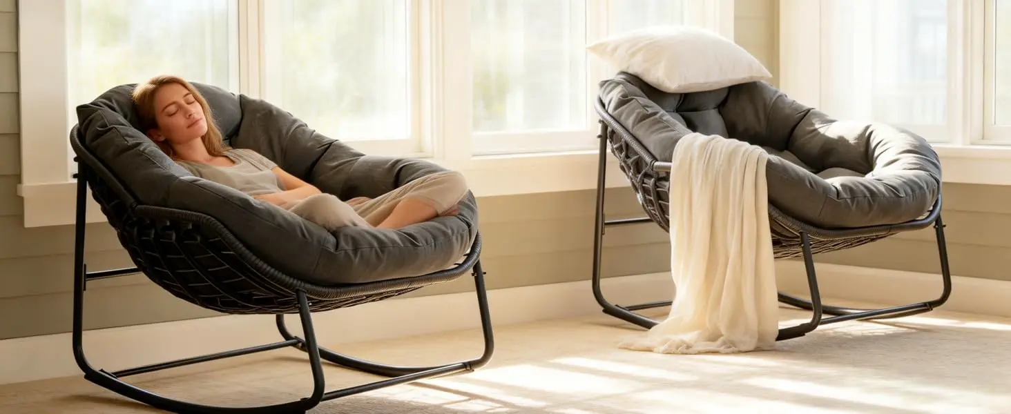 Scaun balansoar Papasan Solara din ratan - imagine detaliu 5