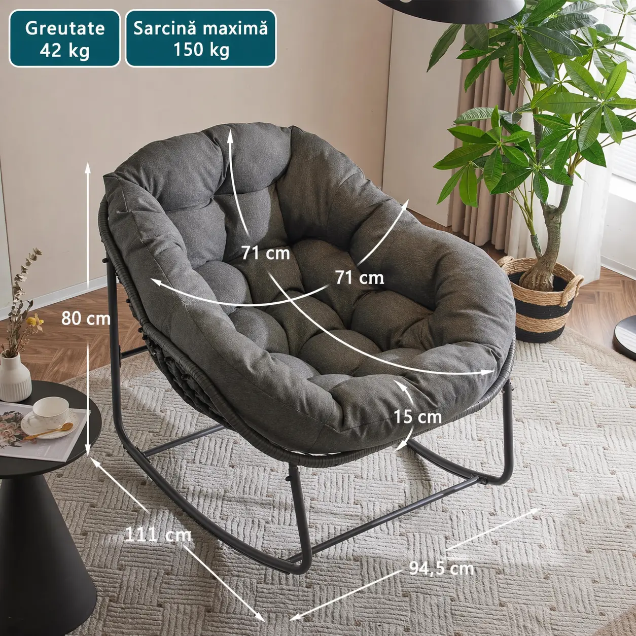 Scaun balansoar Papasan Solara din ratan, imagine 5