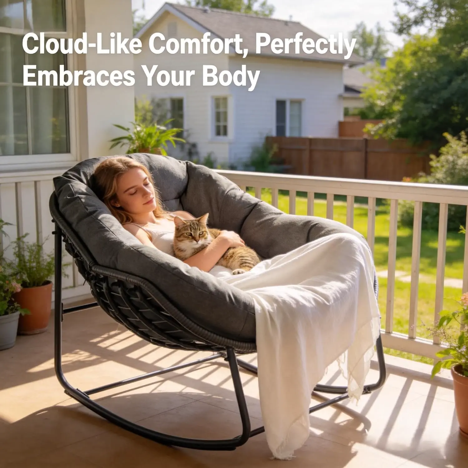 Scaun balansoar Papasan Solara din ratan, imagine 6